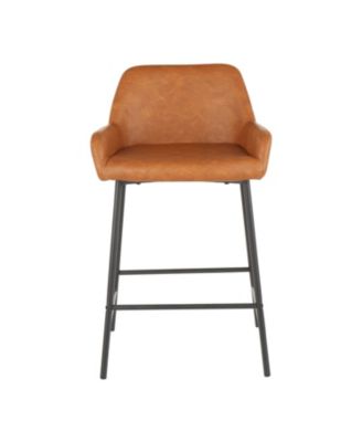 Daniella Industrial Counter Stool in Black Metal and Espresso Faux Leather by - Set Of 2