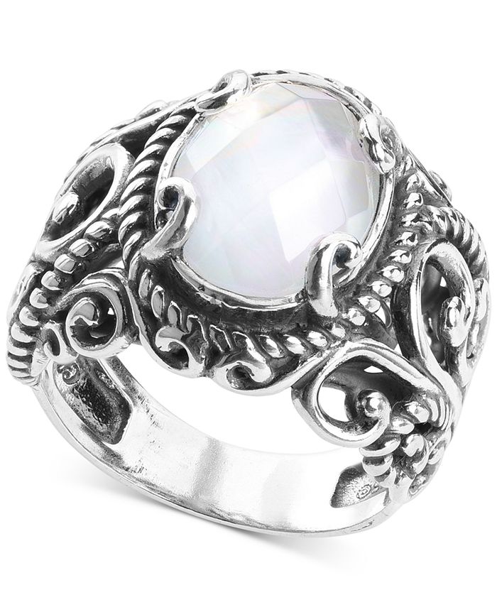 Carolyn Pollack Mother-of-Pearl Quartz Doublet Statement Ring in