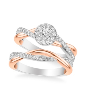 image of Diamond Halo Bridal Set (7/8 ct. t.w.) in 14k Two Tone White & Yellow Gold or White & Rose Gold