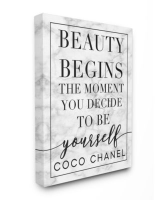 Beauty Begins Once You Decide to Be Yourself White Marble Typography Canvas Wall Art, 24" L x 30" H