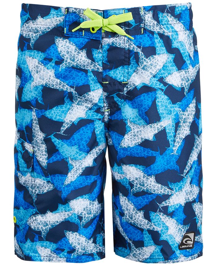 Laguna Big Boys Shark-Print Swim Trunks - Macy's