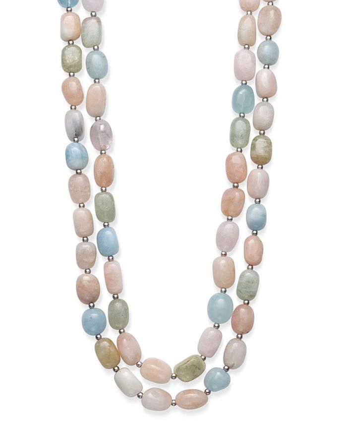 Macy's - Baroque Shaped Multi-Color Morganite 14X10mm Double Row 18" and 19" Necklace with Sterling Silver Clasp