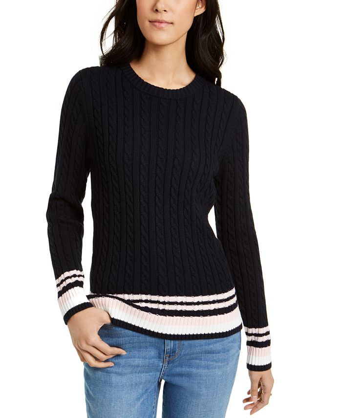 Tommy Hilfiger Tipped Cable-Knit Sweater - Macy's