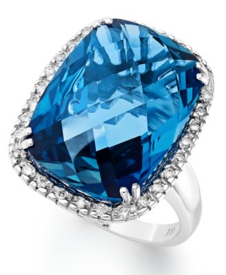 14k white gold blue topaz ring with diamonds