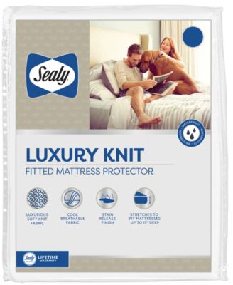 Sealy Twin Luxury Knit Mattress Protector White: 100% Polyester, Stain-Resistant, Waterproof, Fits Up to 15" Depth