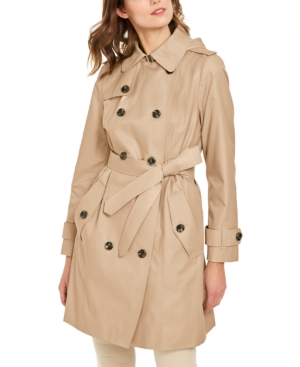 image of London Fog Double-Breasted Hooded Water-Repellent Trench Coat