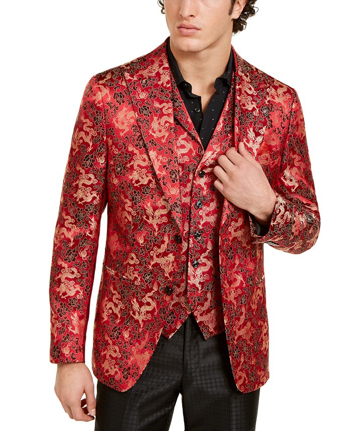 Tallia Orange Men's Slim-Fit Red/Gold Floral Dragon Evening Jacket - Macy's
