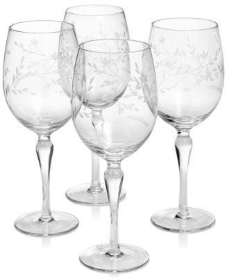 Elegant Etched White Wine Glasses, Set of 4