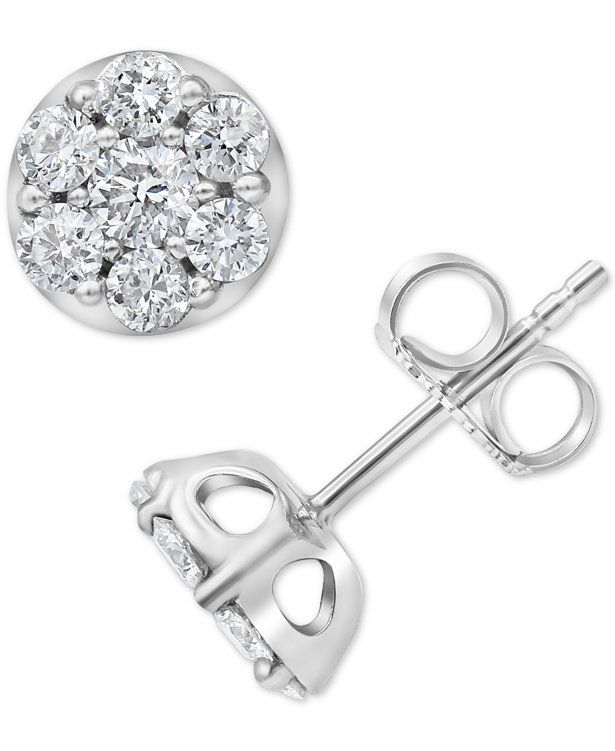 Lab-Created Diamond Cluster Stud Earrings (1 ct. t.w.) in Sterling Silver - White Gold
