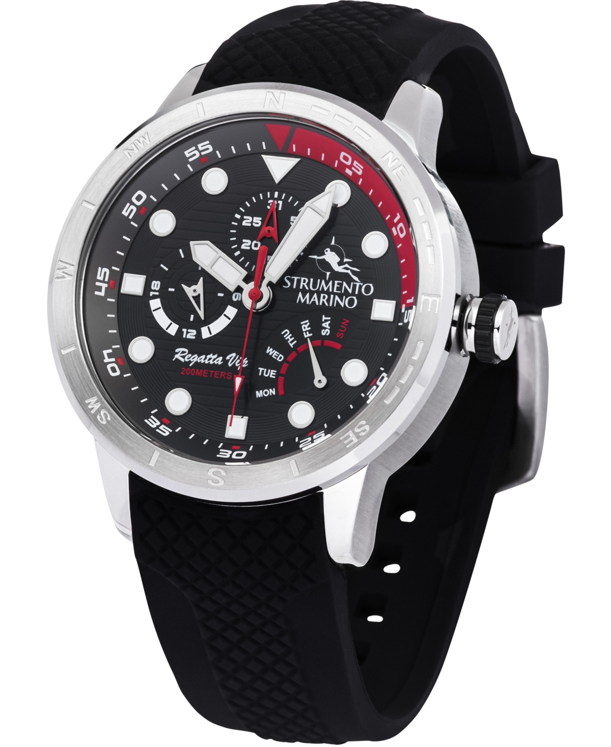 Shop Strumento Marino Men's Regatta Vip Day Retrograde Black Silicone Performance Timepiece Watch 46mm
