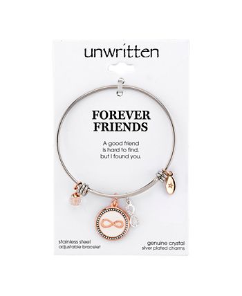 Unwritten - "Forever Friends" Infinity Bangle Bracelet in Stainless Steel & Rose Gold-Tone