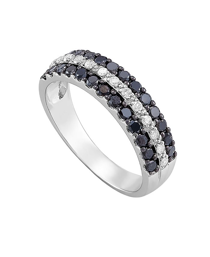 Macy's - Black and White Diamond (3/4 ct. t.w.) band ring in Sterling Silver
