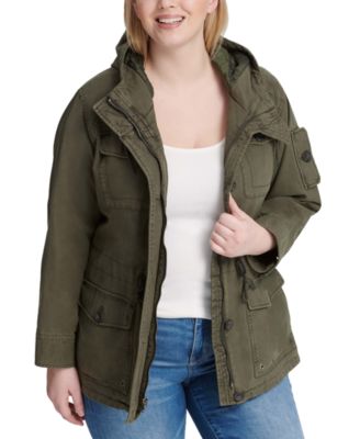 plus size utility jacket with hood