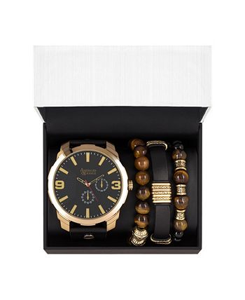 American Exchange - Men's Black/Gold Analog Quartz Watch And Holiday Stackable Gift Set