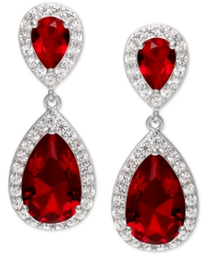 image of Cubic Zirconia Teardrop Halo Drop Earrings in Sterling Silver