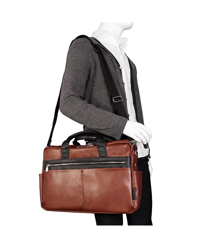 McKleinUSA Southport Pebble Grain Calfskin Leather 17" Leather Two-Tone Dual-Compartment Laptop & Tablet Briefcase Brown (19100) 17.5"x4"x12