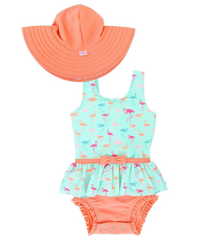 RuffleButts Baby Girl's Skirted Swimsuit Swim Hat Set - Macy's