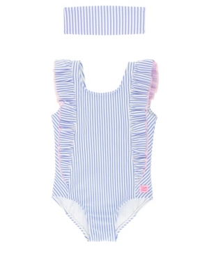 image of Rufflebutts Baby Girl-s Waterfall Ruffled Swimsuit Swim Headband Set