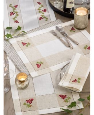 Embroidered Table Runner with Grape Hemstitch Design