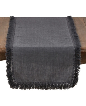 Saro Lifestyle Stonewashed Linen Table Runner with Fringed Design