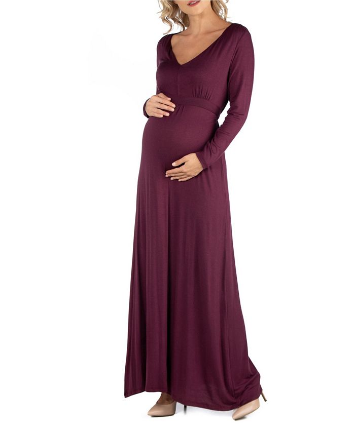 24seven Comfort Apparel Semi Formal Long Sleeve Maternity Maxi Dress ...