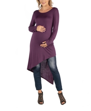 image of 24Seven Comfort Apparel Full Length Long Sleeve Asymmetric Hem Maternity Top