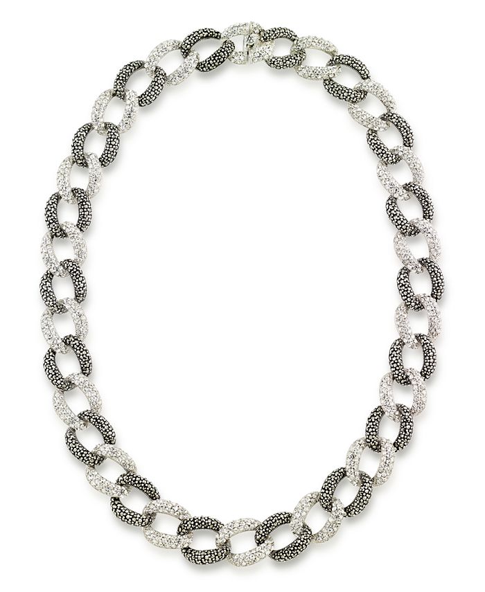 Macy's - Marcasite and Crystal Pave Oval Interlocking 18" Necklace in Sterling Silver