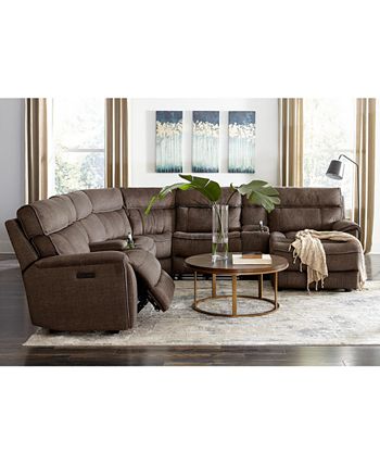 Furniture - Hutchenson 5-Pc. Leather Chaise Sectional with 2 Power Recliners