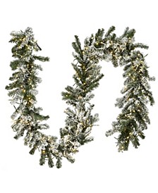 9 ft. Snowy Sheffield Spruce Garland with Battery Operated LED Lights