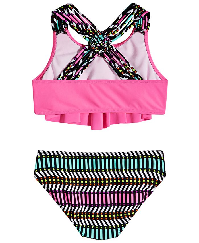 Glitter Beach Big Girls 2-Pc. Printed Flounce Bikini Swim Suit - Macy's