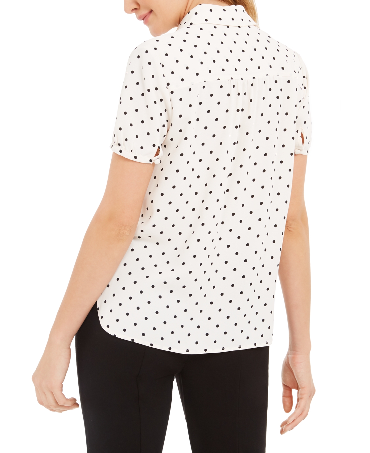 Anne Klein Cap-Sleeve Button-Up Blouse -Black