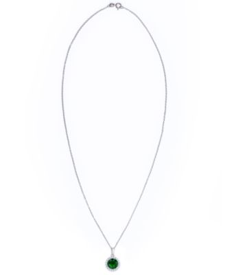 Birthstone Round Cubic Zirconia Halo Pendant Necklace in Silver Plate