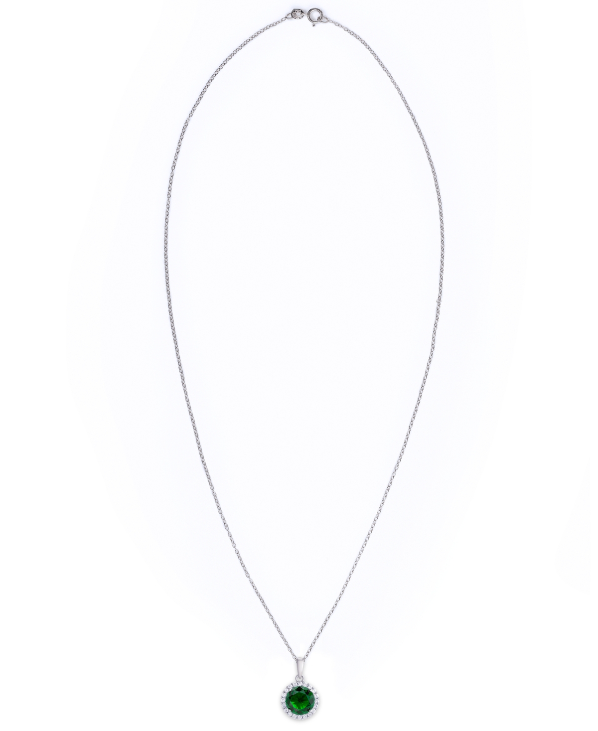 Birthstone Round Cubic Zirconia Halo Pendant Necklace in Silver Plate