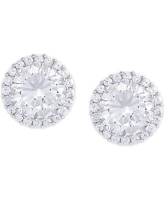 Macy's - Simulated Birthstone Round Cubic Zirconia Halo Solitaire Stud Earrings in Fine Silver Plate