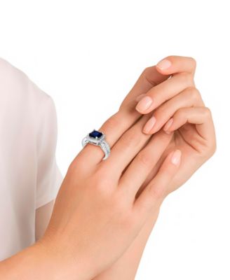 Simulated Birthstone Cushion Cubic Zirconia Halo Solitaire Ring in Silver Plate