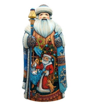G.debrekht Woodcarved And Hand Painted Gift Giving Children With Tree Santa Claus Figurine In Multi
