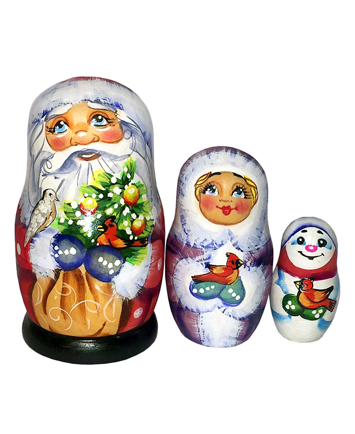 Gift Bag Santa Family 3-Piece Doll Russian Matryoshka Nested Dolls Set - Multi