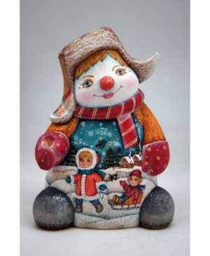 G.debrekht Woodcarved And Hand Painted Santa Snowman Figurine In Multi