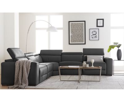 Nevio Leather Power Reclining Sectional Sofa with Articulating Headrests Collection, Created for Macy&#39;s
