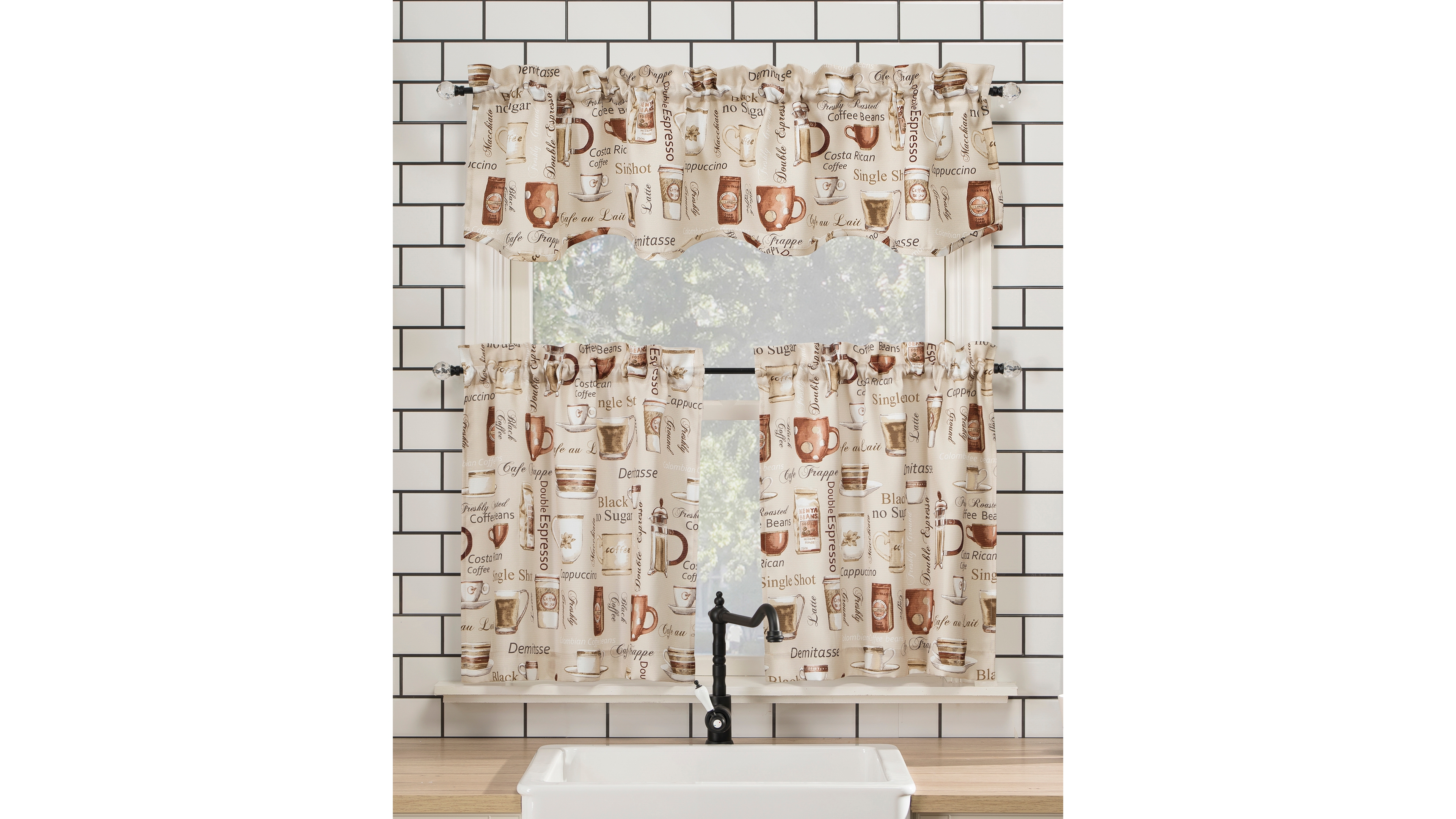 Bristol Coffee Shop Semi-Sheer Rod Pocket Kitchen Curtain Valance and Tiers Set