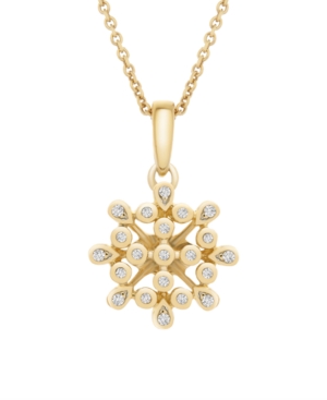 image of Diamond (1/10 ct. t.w.) Bezel Flower Pendant in 14k Yellow Gold Over Silver