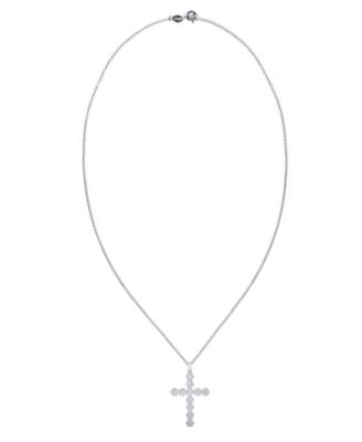Cubic Zirconia Cross Pendant Necklace in Silver Plate