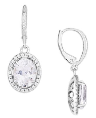 Simulated Cubic Zirconia Oval Drop Earrings In Silver Plate - Macy's