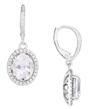 image of Simulated Cubic Zirconia Oval Drop Earrings in Fine Silver Plate