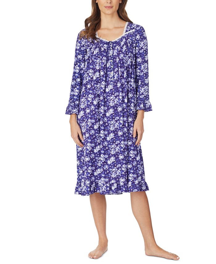 Eileen West Jersey-Knit Floral-Print Lace-Trim Waltz Nightgown - Macy's