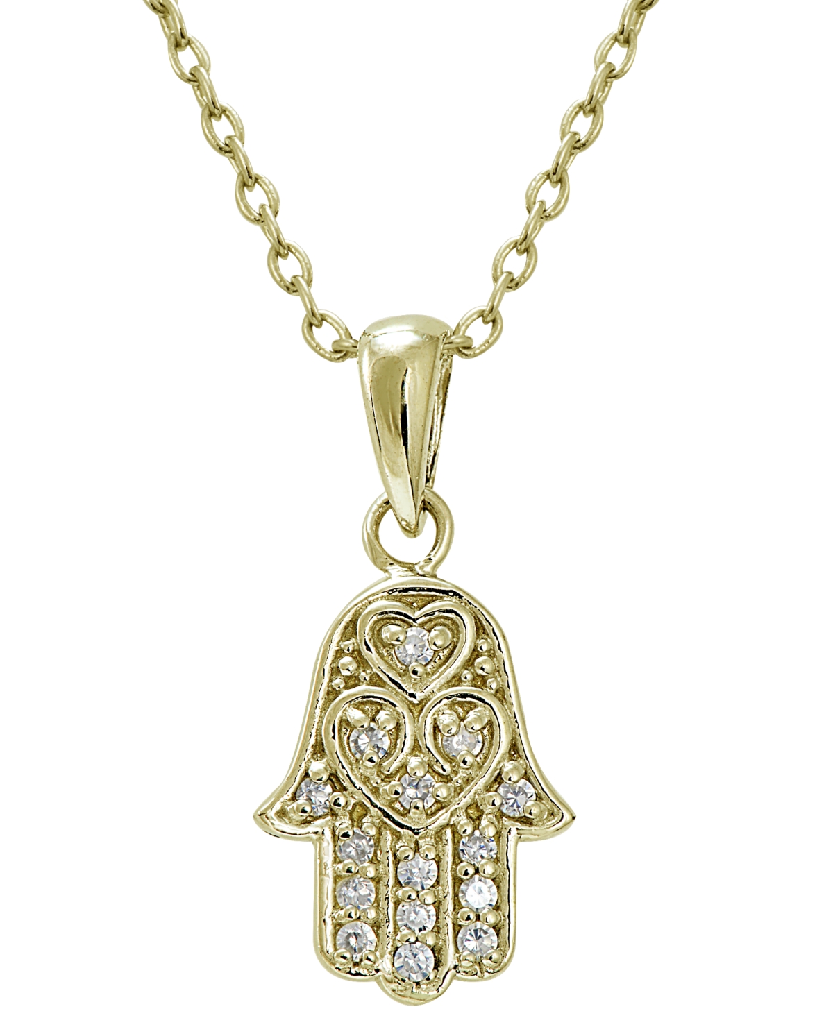 Cubic Zirconia Hamsa Pendant in 18k Gold Plated Sterling Silver - Gold