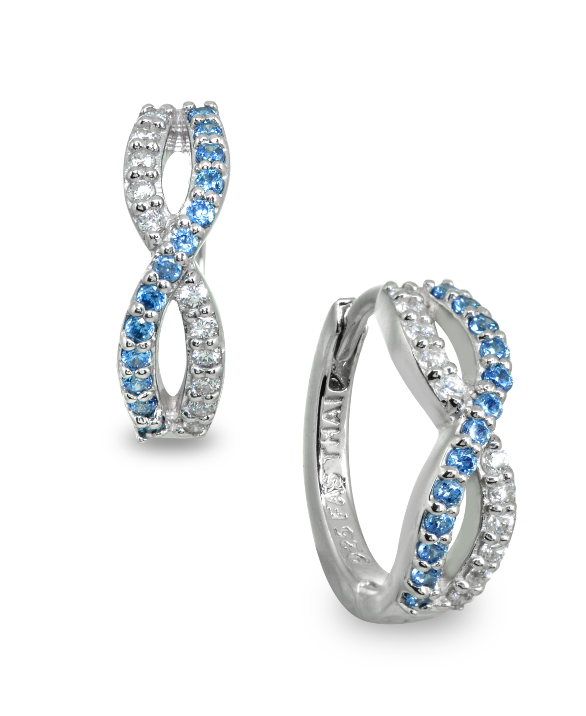 Giani Bernini White And Blue Cubic Zirconia Infinity Huggie Hoop Earrings In Sterling Silver In Silver,blue