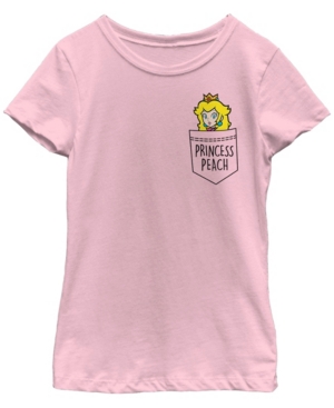 Fifth Sun Nintendo Big Girl's Super Mario Princess Peach Pocket Left Chest Short Sleeve T-Shirt