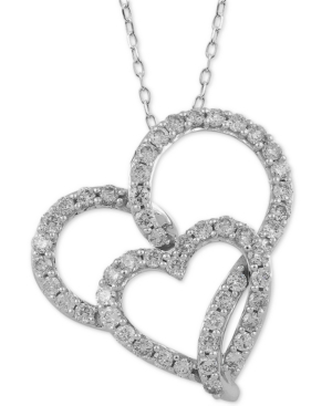 image of Diamond Double Heart Adjustable Pendant Necklace (1 ct. t.w.) in 14k White Gold