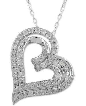 image of Diamond Double Heart Pendant Necklace (1 ct. t.w.) in 14k White Gold, 16